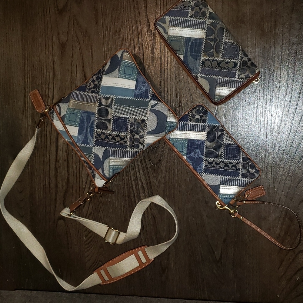 Coach Denim Patchwork Zip Around Large Wallet - image 1